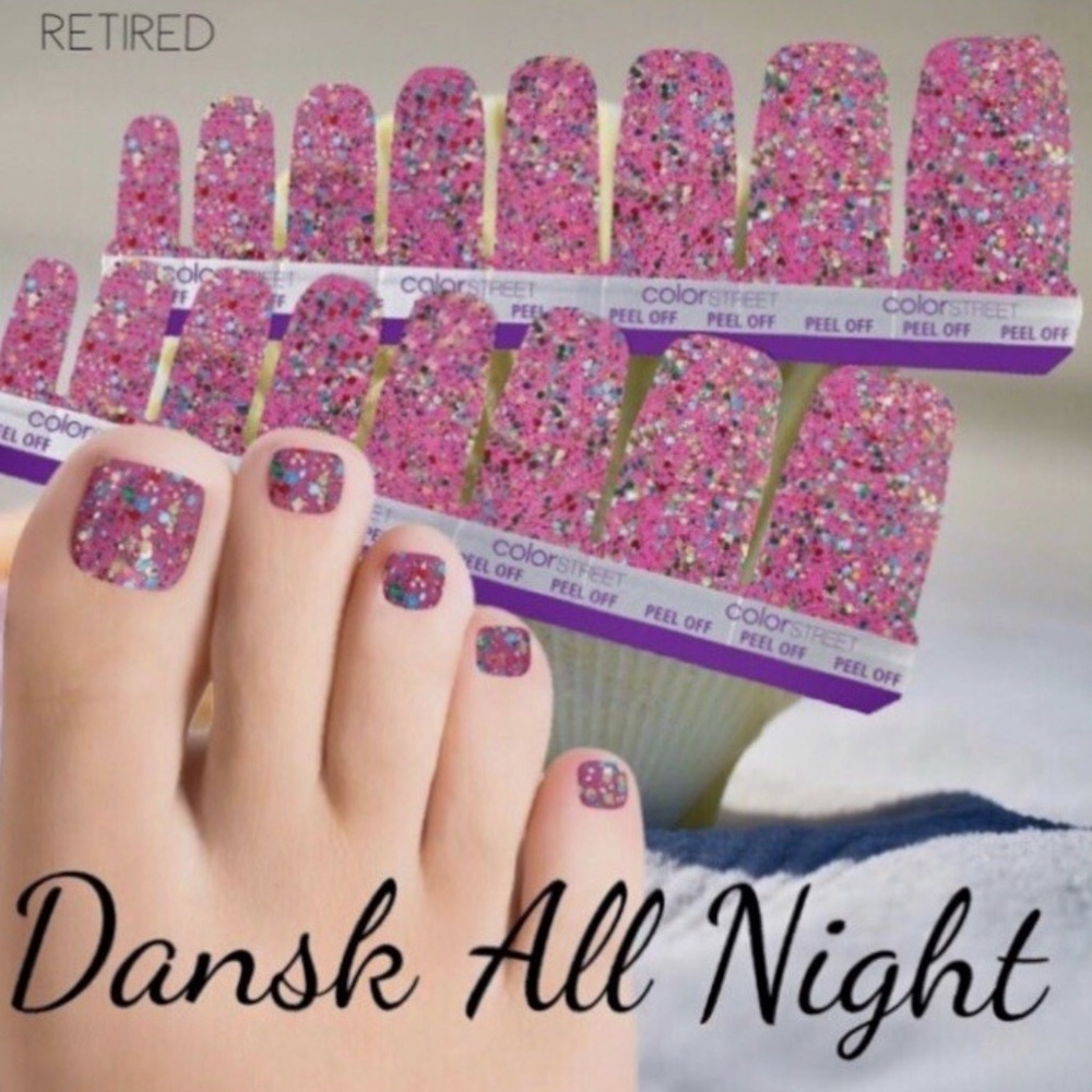 Color Street Dansk All Night Pink Glitter Pedicure Nail Strips